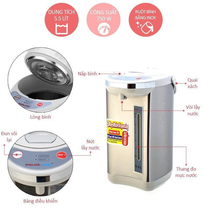 Bình Thủy Điện Khaluck KL-955 5.5L 800W Bình thủy điện Khaluck KL-955 3.5L 800W